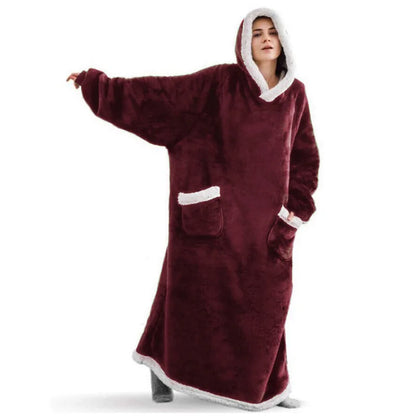 GymJoy's Super Long Wearable Blanket Hoodie with Sleeves – Flannel Warmth for Men & Women