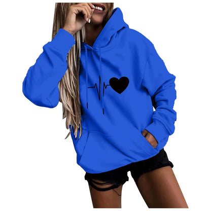 Women's Fashion Casual Fun Print Hooded Sweatshirt Loose Sports Tops Pullover