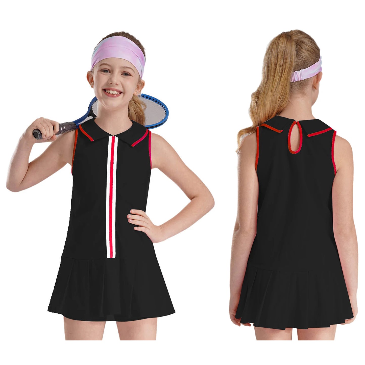 GymJoy's Girls Pleated Tennis & Sports Dress Set – Comfortable Sleeveless Outfit with Shorts