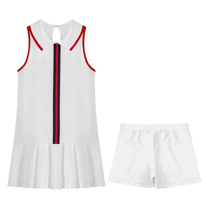 GymJoy's Girls Pleated Tennis & Sports Dress Set – Comfortable Sleeveless Outfit with Shorts