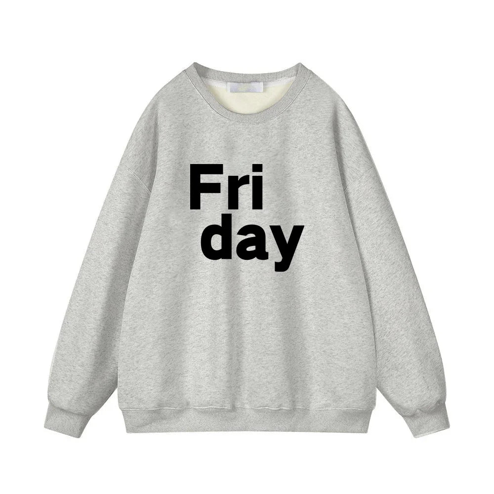 GymJoy's "Friday" Letter Print Sweatshirt – Casual Vintage Pullovers for Women