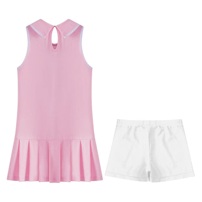 GymJoy's Girls Pleated Tennis & Sports Dress Set – Comfortable Sleeveless Outfit with Shorts