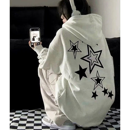 GymJoy's Harajuku Streetwear Oversized Hoodie – Y2K Stars Printed Loose Sweatshirt