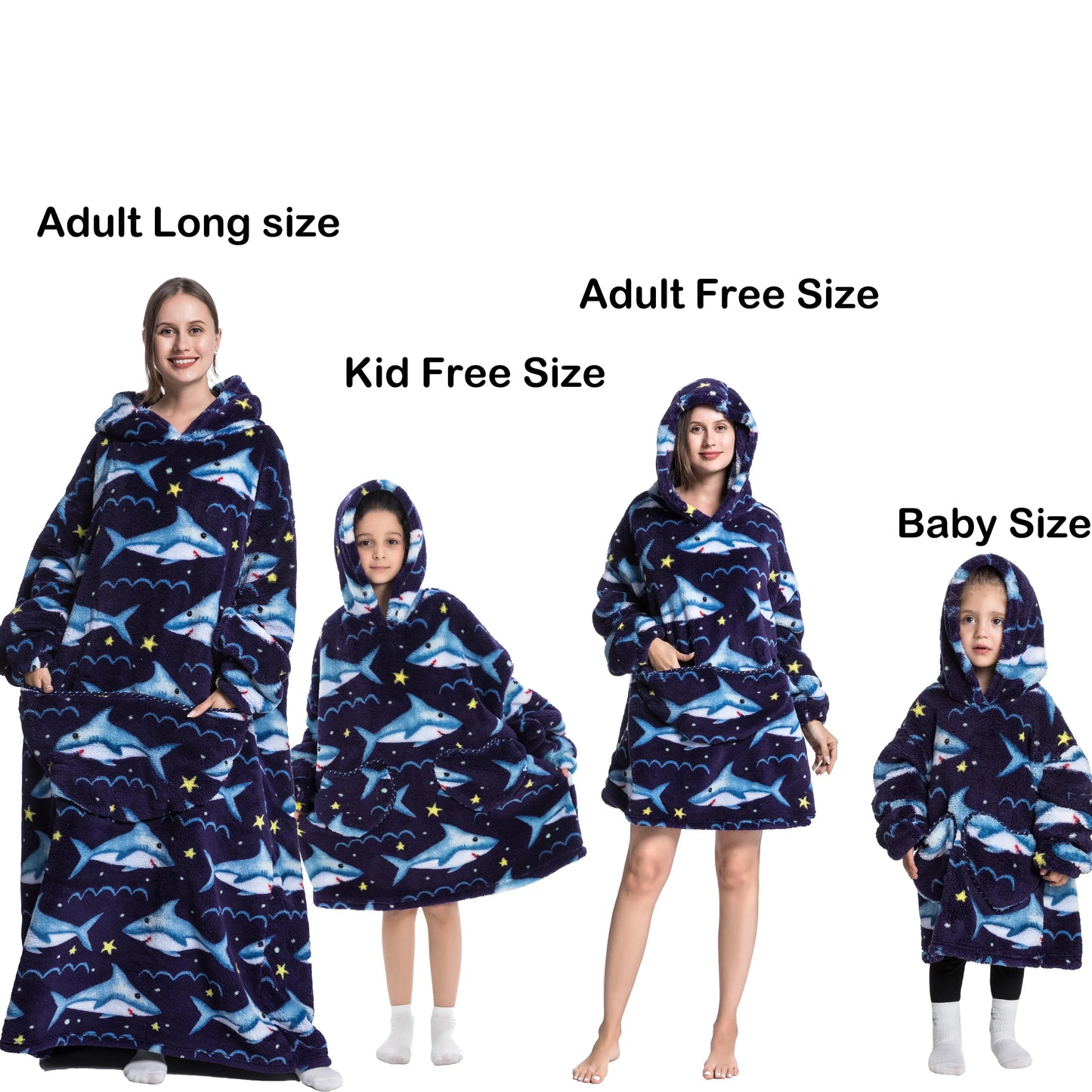 GymJoy's Wearable Shark Blanket Hoodie – Flannel Warmth for Adults & Kids