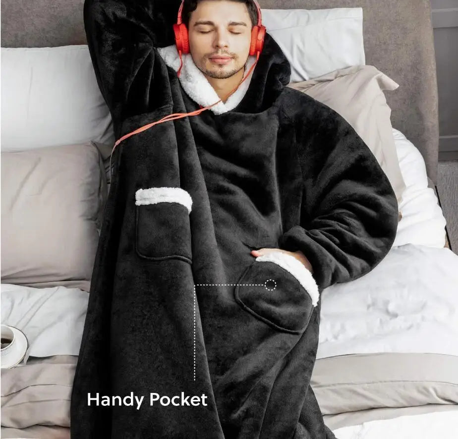 GymJoy's Super Long Wearable Blanket Hoodie with Sleeves – Flannel Warmth for Men & Women