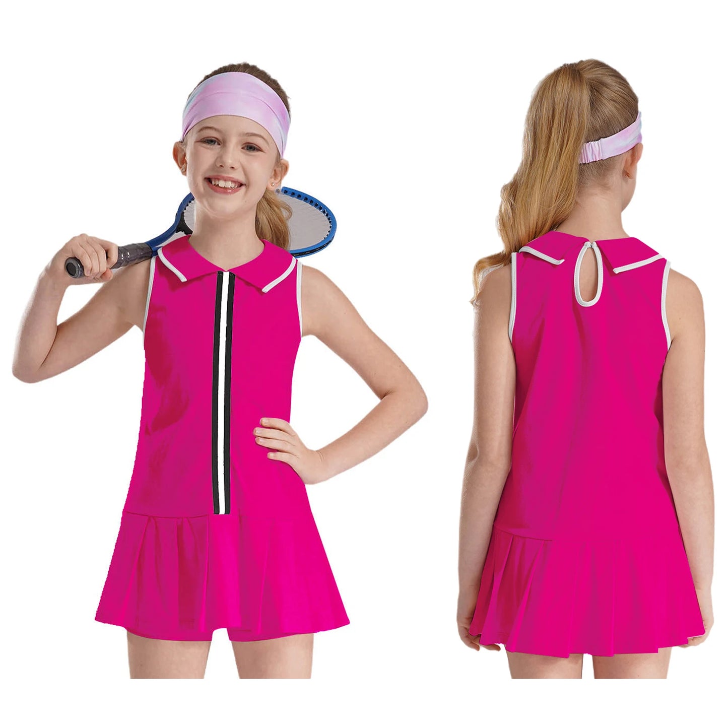 GymJoy's Girls Pleated Tennis & Sports Dress Set – Comfortable Sleeveless Outfit with Shorts