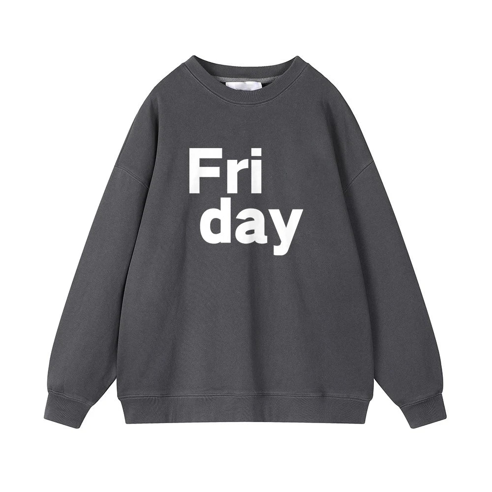 GymJoy's "Friday" Letter Print Sweatshirt – Casual Vintage Pullovers for Women