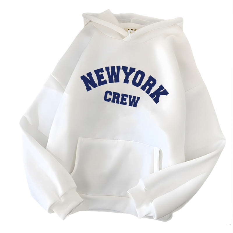 GymJoy's New York Letter Print Sweatshirt – Casual Fleece Hoodie for Women