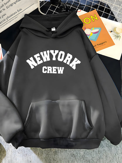 GymJoy's New York Letter Print Sweatshirt – Casual Fleece Hoodie for Women