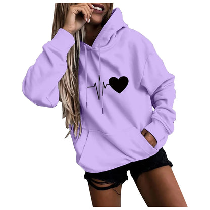 Women's Fashion Casual Fun Print Hooded Sweatshirt Loose Sports Tops Pullover