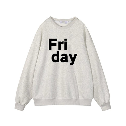 GymJoy's "Friday" Letter Print Sweatshirt – Casual Vintage Pullovers for Women