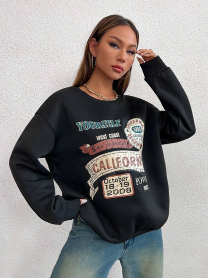 GymJoy's California Letter Printed Women's Sweatshirt – Vintage Fleece Casual Hoodie