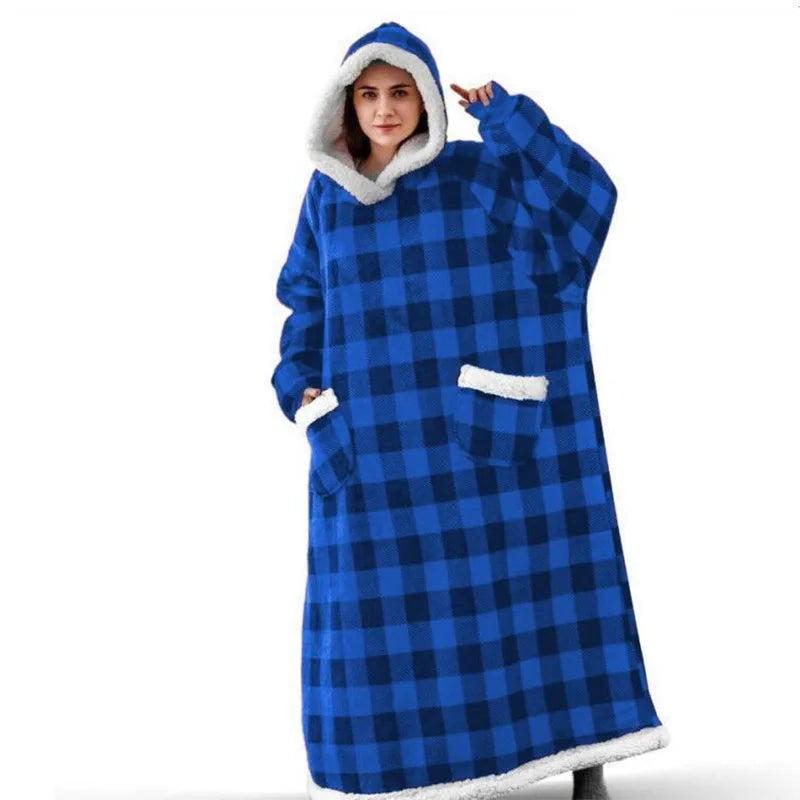 GymJoy's Super Long Wearable Blanket Hoodie with Sleeves – Flannel Warmth for Men & Women