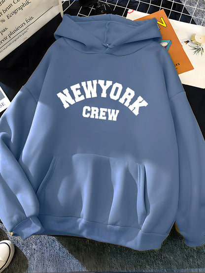 GymJoy's New York Letter Print Sweatshirt – Casual Fleece Hoodie for Women