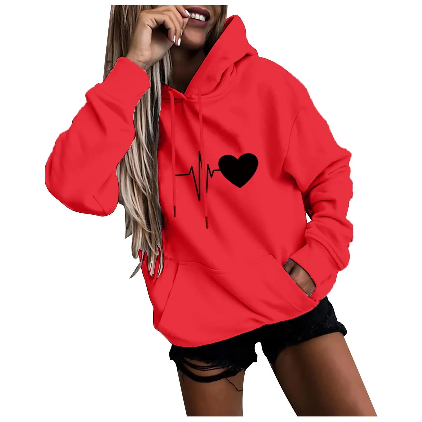 Women's Fashion Casual Fun Print Hooded Sweatshirt Loose Sports Tops Pullover