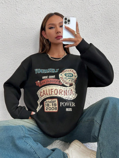 GymJoy's California Letter Printed Women's Sweatshirt – Vintage Fleece Casual Hoodie