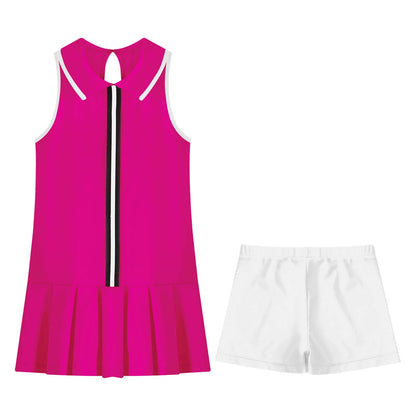 GymJoy's Girls Pleated Tennis & Sports Dress Set – Comfortable Sleeveless Outfit with Shorts