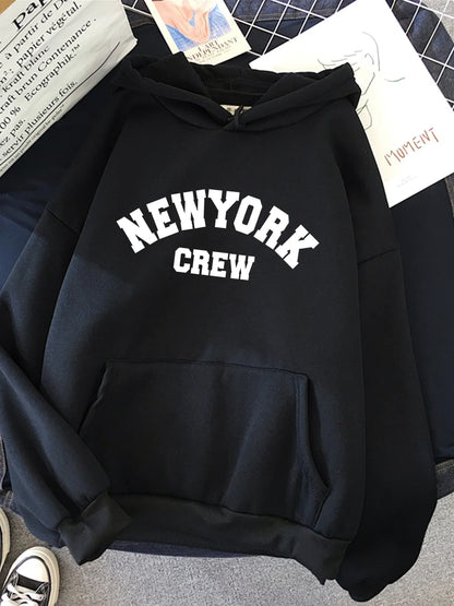 GymJoy's New York Letter Print Sweatshirt – Casual Fleece Hoodie for Women