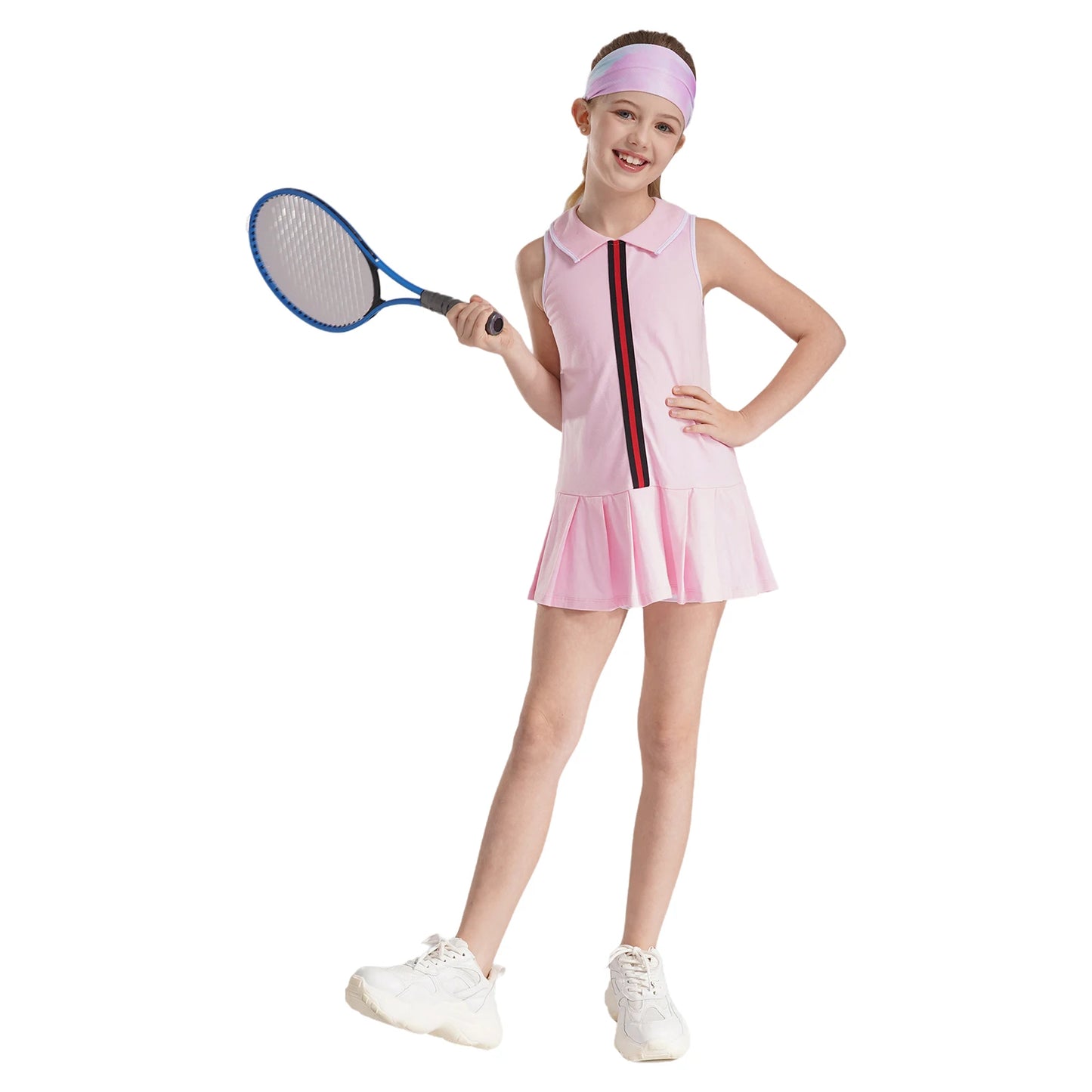 GymJoy's Girls Pleated Tennis & Sports Dress Set – Comfortable Sleeveless Outfit with Shorts