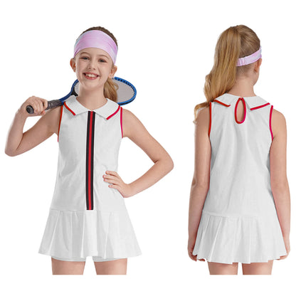 GymJoy's Girls Pleated Tennis & Sports Dress Set – Comfortable Sleeveless Outfit with Shorts