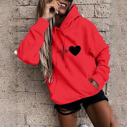 Women's Fashion Casual Fun Print Hooded Sweatshirt Loose Sports Tops Pullover