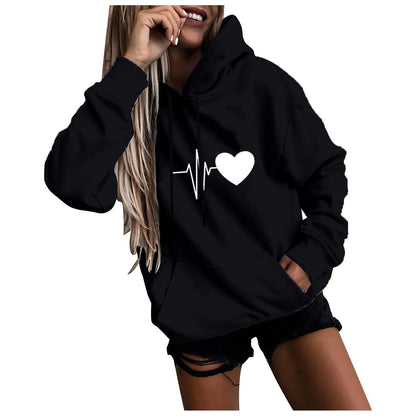 Women's Fashion Casual Fun Print Hooded Sweatshirt Loose Sports Tops Pullover