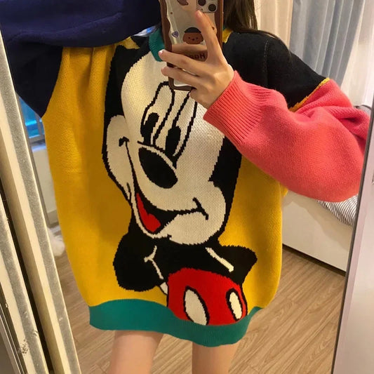 GymJoy's Disney Mickey Sweaters – Loose & Comfortable Cartoon Tops for Women