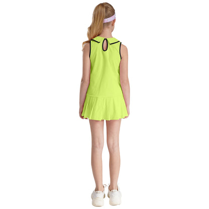 GymJoy's Girls Pleated Tennis & Sports Dress Set – Comfortable Sleeveless Outfit with Shorts