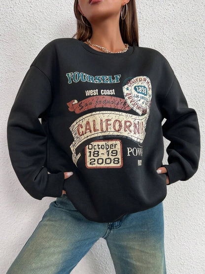 GymJoy's California Letter Printed Women's Sweatshirt – Vintage Fleece Casual Hoodie