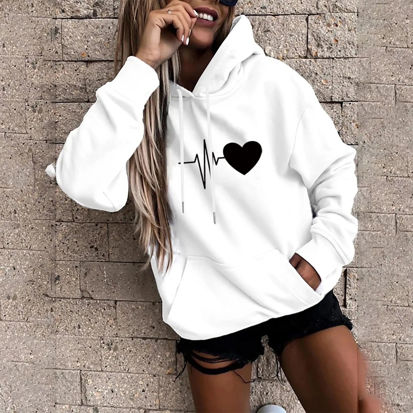 Women's Fashion Casual Fun Print Hooded Sweatshirt Loose Sports Tops Pullover