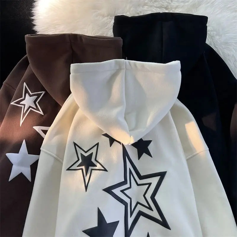 GymJoy's Harajuku Streetwear Oversized Hoodie – Y2K Stars Printed Loose Sweatshirt