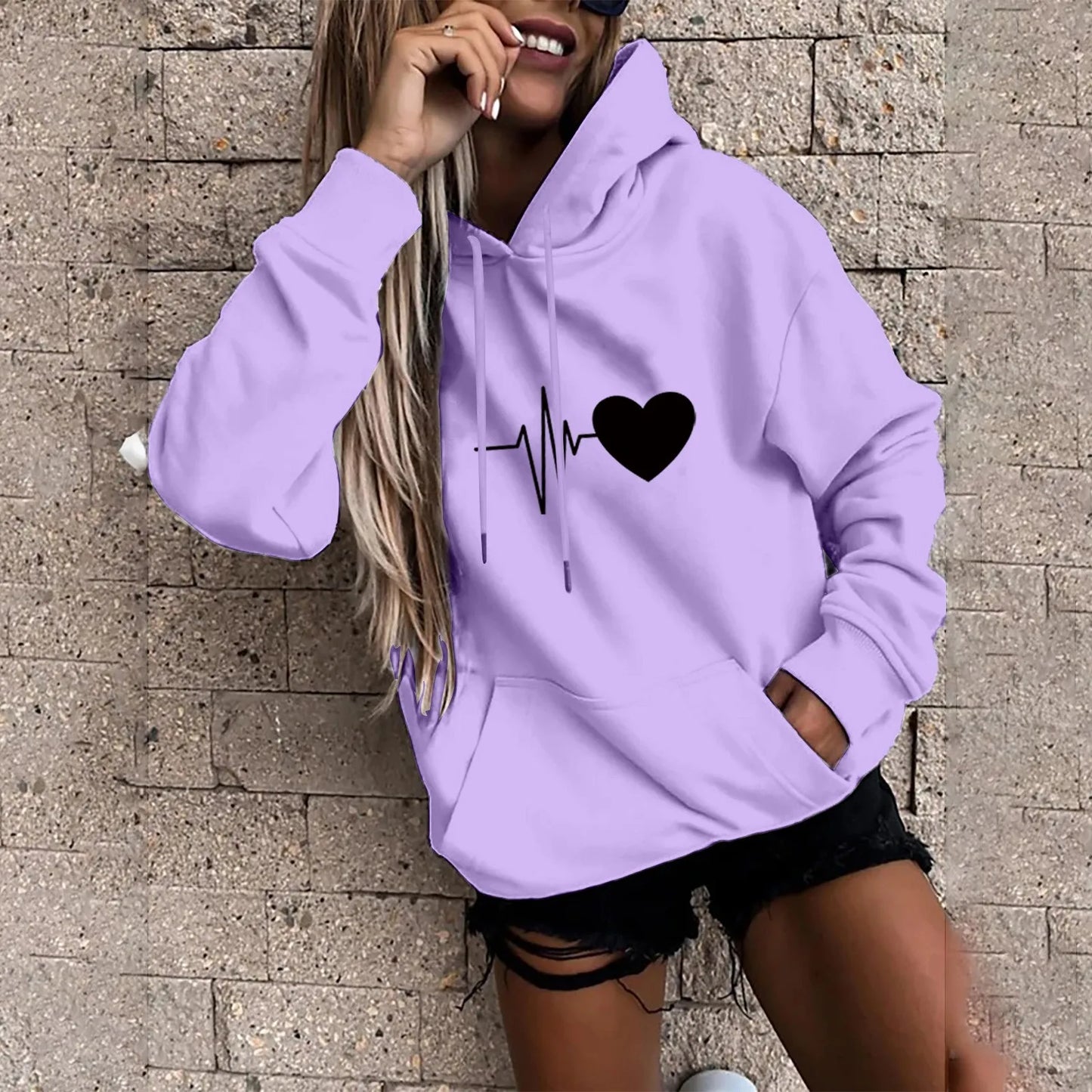 Women's Fashion Casual Fun Print Hooded Sweatshirt Loose Sports Tops Pullover