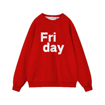 GymJoy's "Friday" Letter Print Sweatshirt – Casual Vintage Pullovers for Women