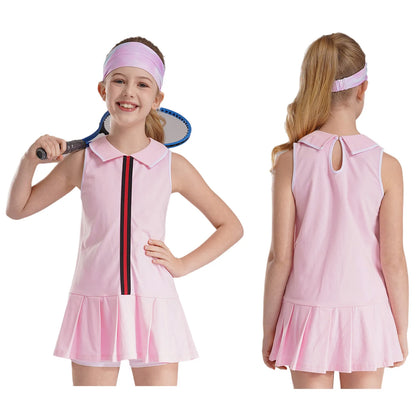 GymJoy's Girls Pleated Tennis & Sports Dress Set – Comfortable Sleeveless Outfit with Shorts