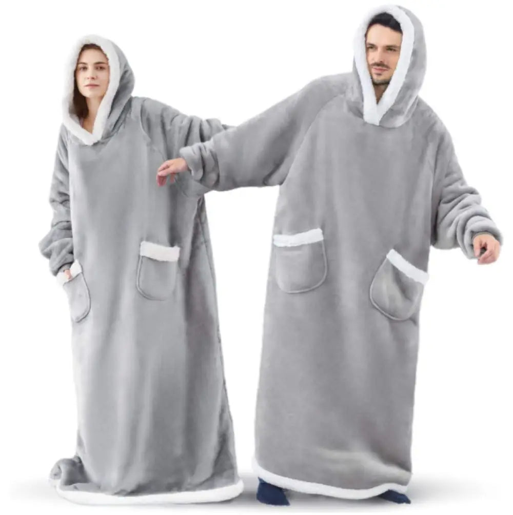 GymJoy's Super Long Wearable Blanket Hoodie with Sleeves – Flannel Warmth for Men & Women