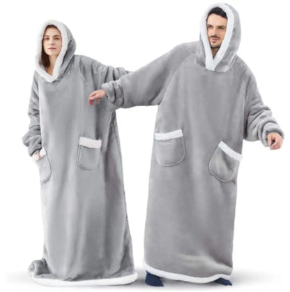 GymJoy's Super Long Wearable Blanket Hoodie with Sleeves – Flannel Warmth for Men & Women