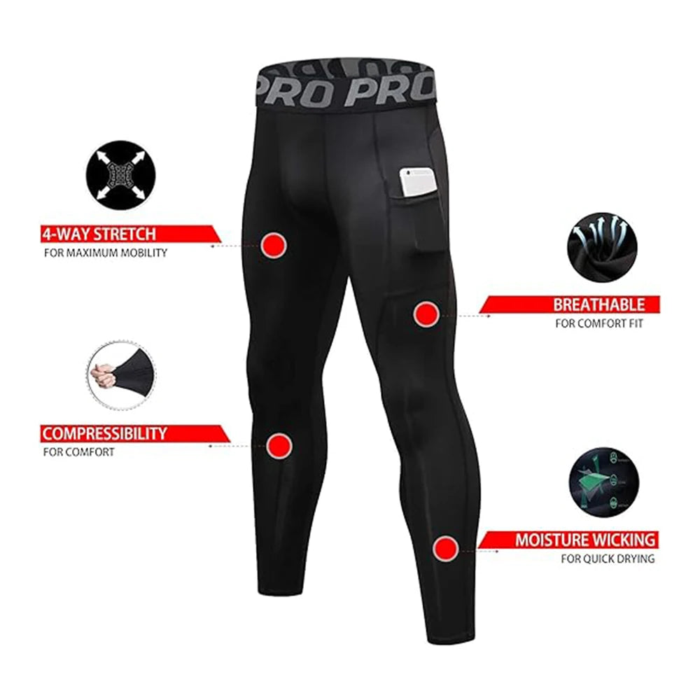 GymJoy's Men's Compression Pants with Pockets – Performance Athletic Tights