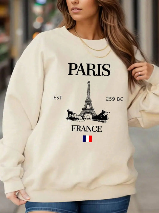 GymJoy's Paris Eiffel Tower Printed Sweatshirt – Casual Streetwear Pullover