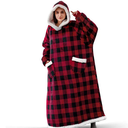 GymJoy's Super Long Wearable Blanket Hoodie with Sleeves – Flannel Warmth for Men & Women