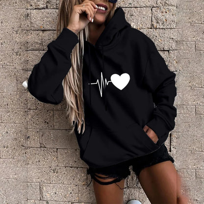 Women's Fashion Casual Fun Print Hooded Sweatshirt Loose Sports Tops Pullover