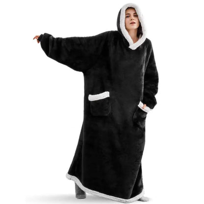 GymJoy's Super Long Wearable Blanket Hoodie with Sleeves – Flannel Warmth for Men & Women