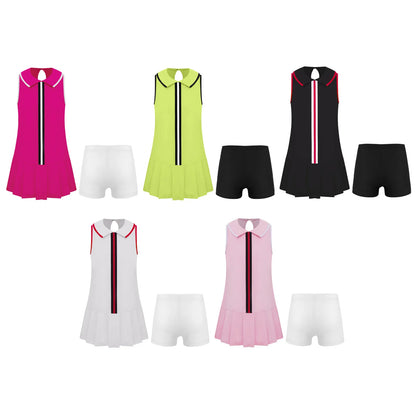 GymJoy's Girls Pleated Tennis & Sports Dress Set – Comfortable Sleeveless Outfit with Shorts