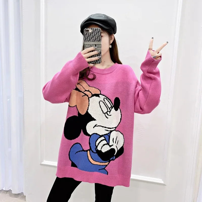 GymJoy's Disney Mickey Sweaters – Loose & Comfortable Cartoon Tops for Women