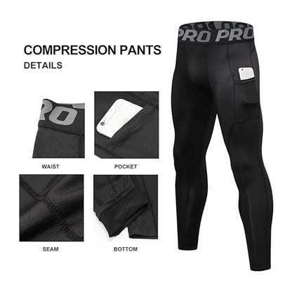 GymJoy's Men's Compression Pants with Pockets – Performance Athletic Tights