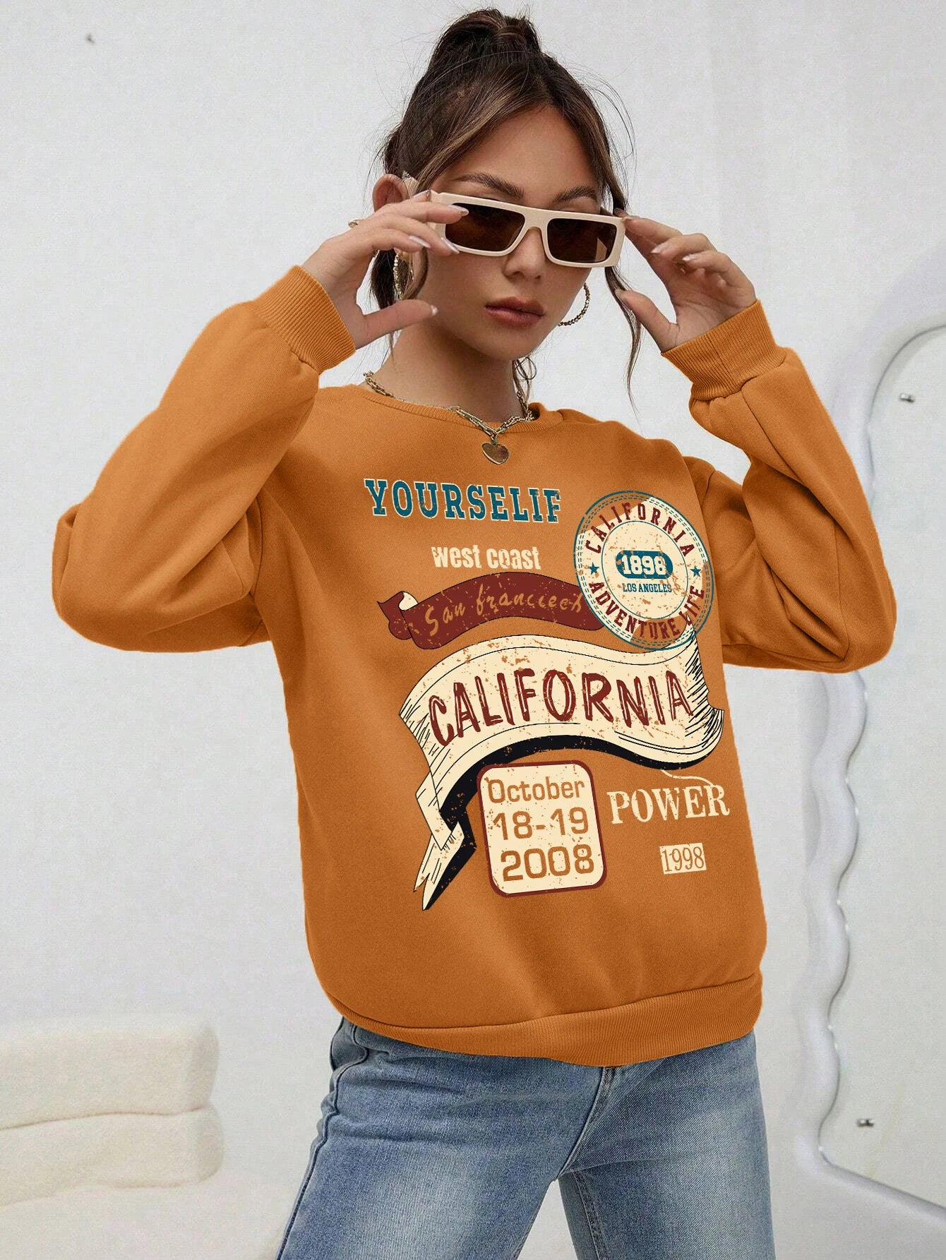 GymJoy's California Letter Printed Women's Sweatshirt – Vintage Fleece Casual Hoodie