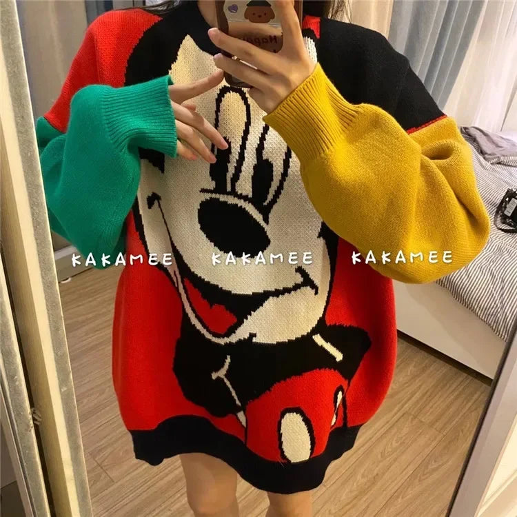 GymJoy's Disney Mickey Sweaters – Loose & Comfortable Cartoon Tops for Women