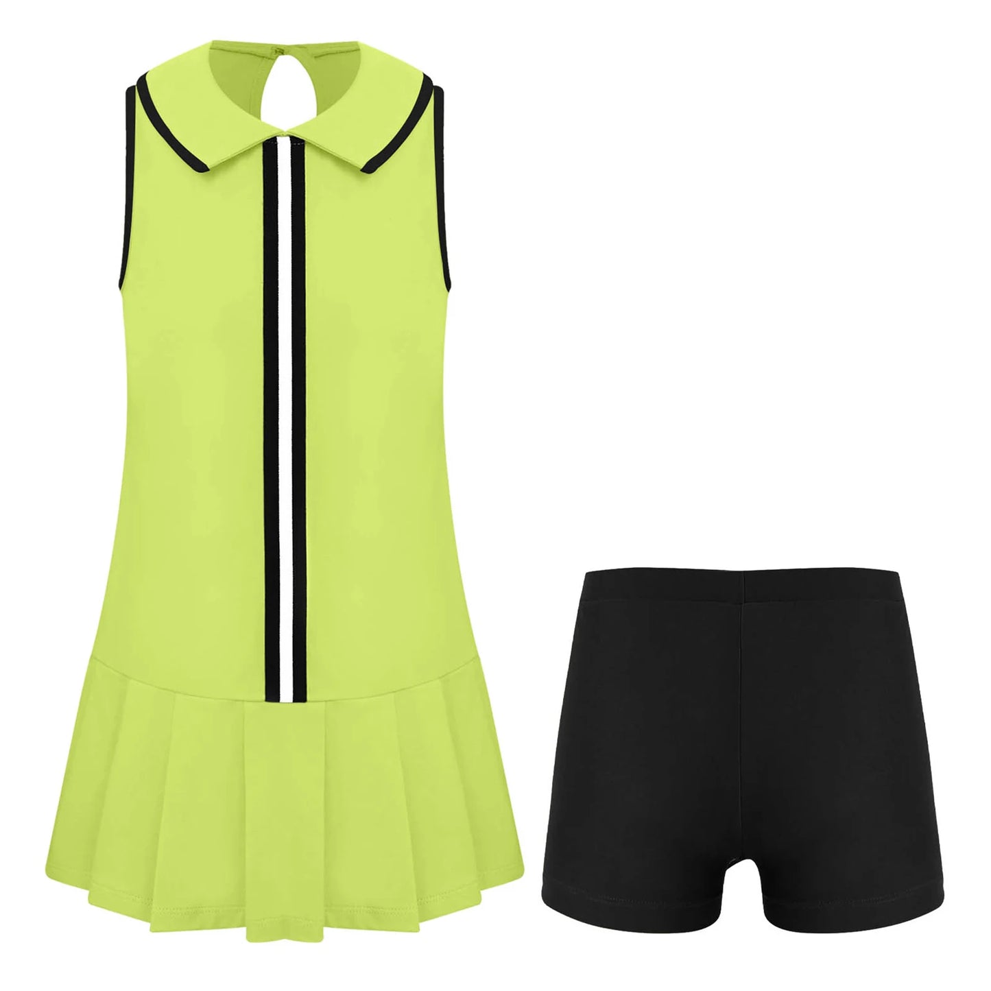 GymJoy's Girls Pleated Tennis & Sports Dress Set – Comfortable Sleeveless Outfit with Shorts