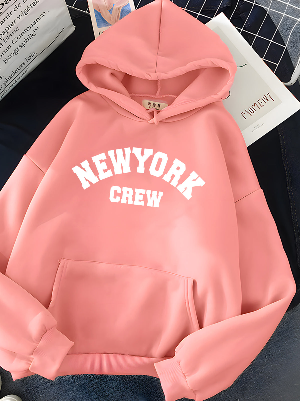 GymJoy's New York Letter Print Sweatshirt – Casual Fleece Hoodie for Women