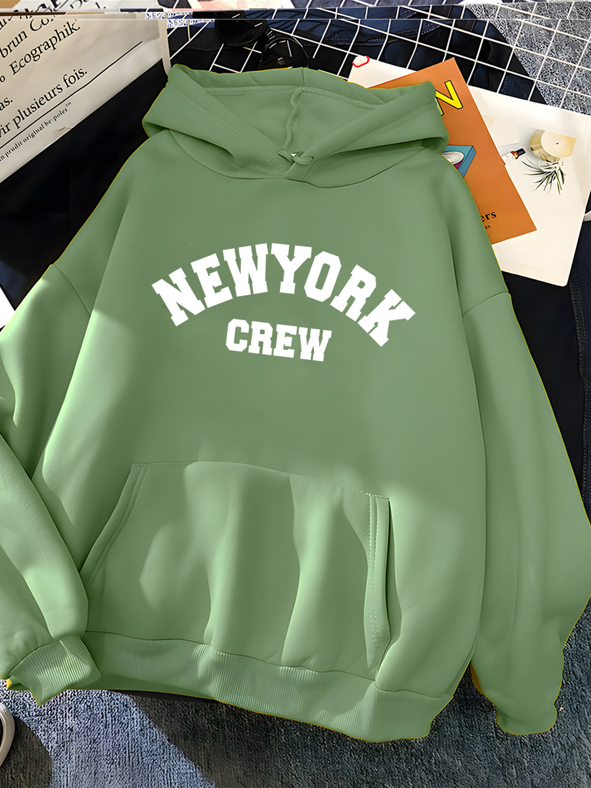 GymJoy's New York Letter Print Sweatshirt – Casual Fleece Hoodie for Women