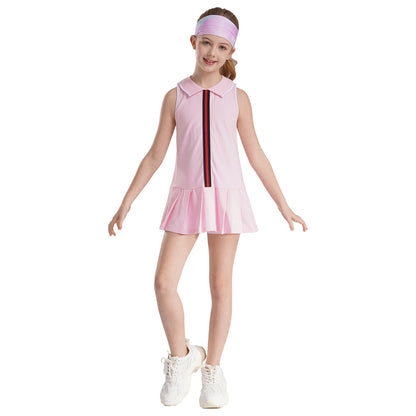 GymJoy's Girls Pleated Tennis & Sports Dress Set – Comfortable Sleeveless Outfit with Shorts